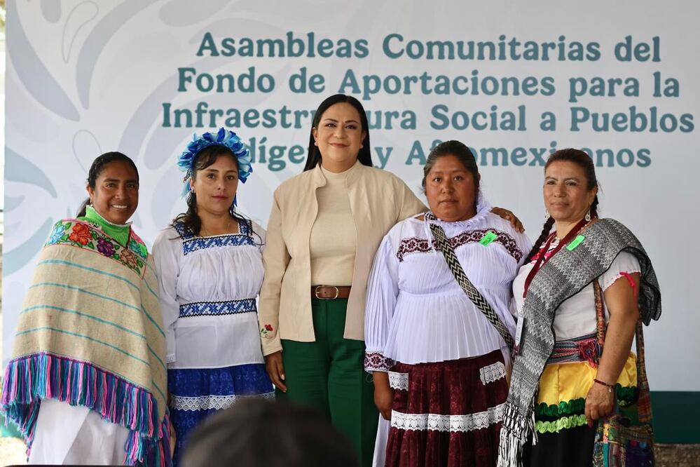Ariadna Montiel, titular del Bienestar, durante las Asambleas Comunitarias del Fondo de Aportaciones para la Infraestructura Social a Pueblos Originarios, este 3 de agosto del 2025. Foto: Tomada de la cuenta de X de @A_MontielR.