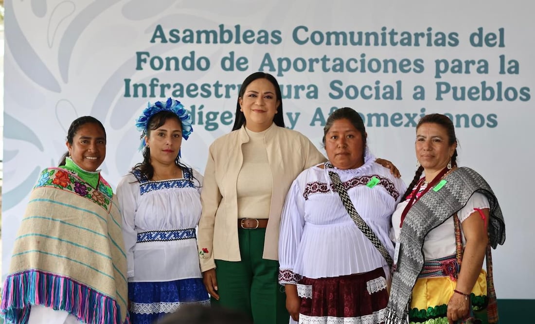 Ariadna Montiel, titular del Bienestar, durante las Asambleas Comunitarias del Fondo de Aportaciones para la Infraestructura Social a Pueblos Originarios, este 3 de agosto del 2025. Foto: Tomada de la cuenta de X de @A_MontielR.
