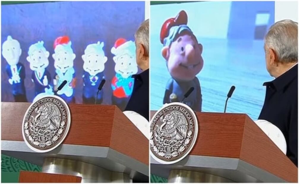 Llegan a Palacio Nacional los muñequitos “Santa AMLO” y “AMLO beisbolista”
