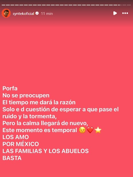 Aleks Syntek le pide al público que no se preocupen por él.