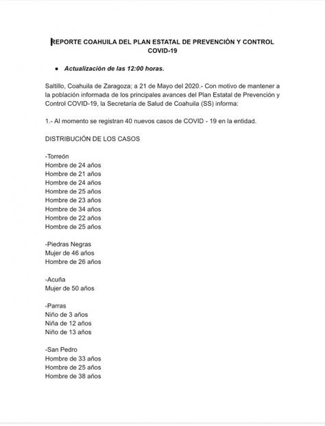 Gobierno de Coahuila confirma los contagios de Covid-19 en Santos