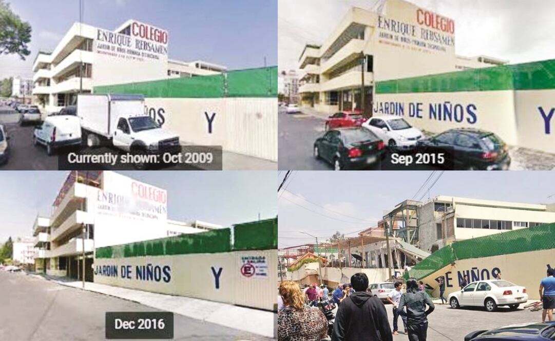 EL UNIVERSAL comparó imágenes del colegio desde 2009; con el terremoto del 19 de septiembre el edificio colapsó, 27 personas murieron: 19 niños y 8 adultos (Google Street View)