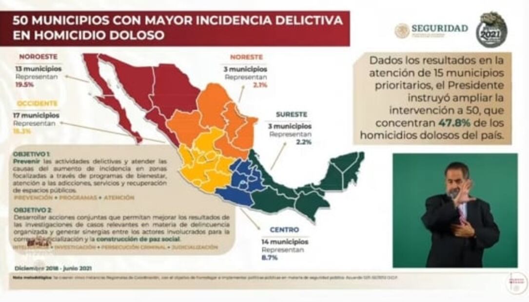 Dividen a México en 5 regiones para atender a los 50 municipios más violentos