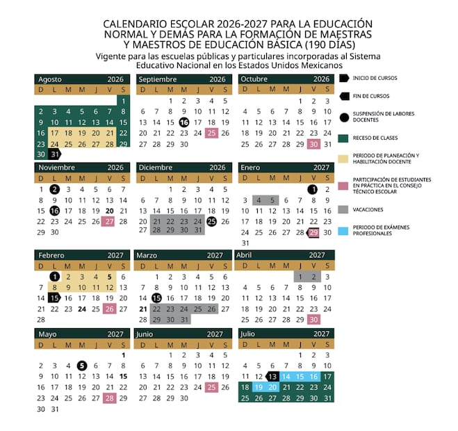Propuesta del calendario escolar de la Secretaría de Educación Pública para el ciclo escolar 2026-2027. Foto: Captura de pantalla SEP