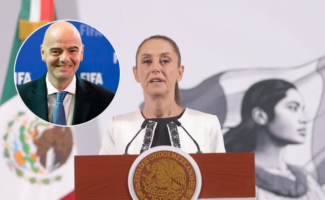 Conferencia matutina de la presidenta Claudia Sheibaum del 19 de marzo de 2025. En el círculo: Gianni Infantino, presidente de la FIFA. Foto: Gabriel Pano / EL UNIVERSAL y AFP