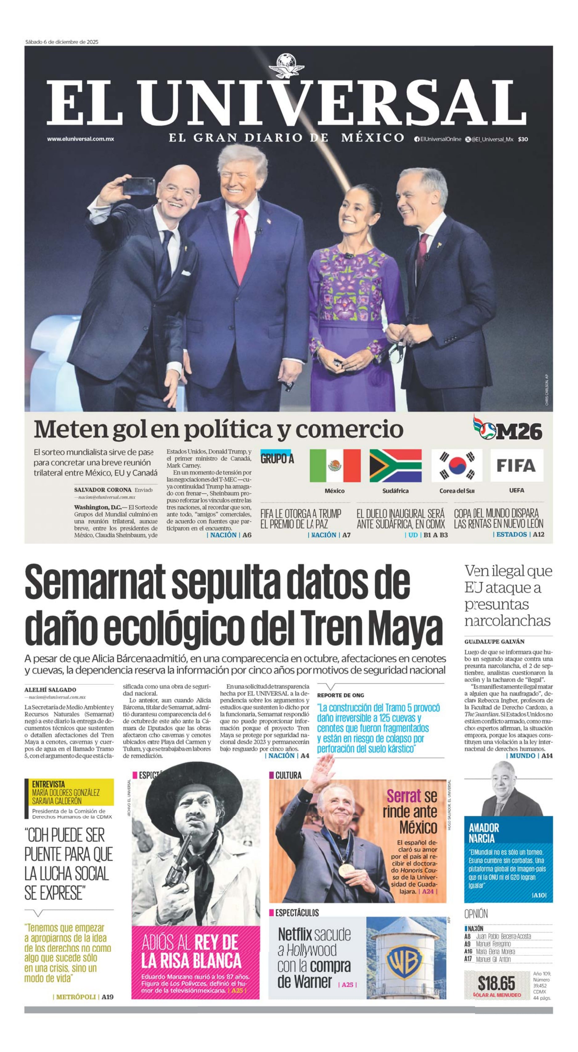 Portada impresa del 6 de diciembre de 2025