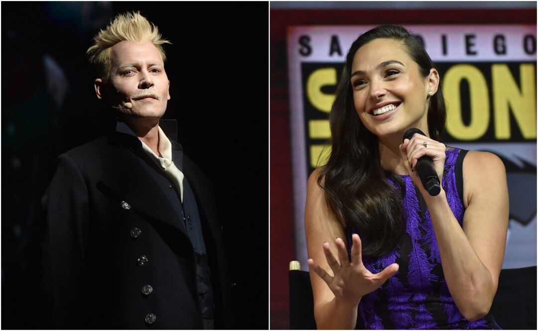 Gal Gadot lució sonriente. Johnny Depp apareció disfrazado como su personaje en "Fantastic Beasts: The Crimes of Grindelwald". FOTO: AFP