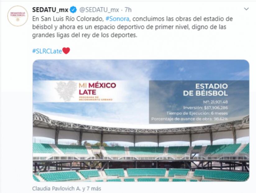 Critican a gobierno por presumir parque de béisbol en Sonora