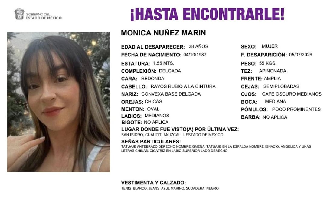 Mónica Núñez Marín, es buscada por autoridades de Colombia y del Estado de México. Foto: Especial