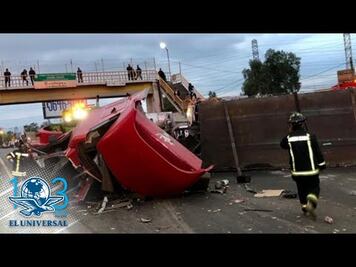 Momento en que tráiler pierde el control en la Texcoco-Lechería