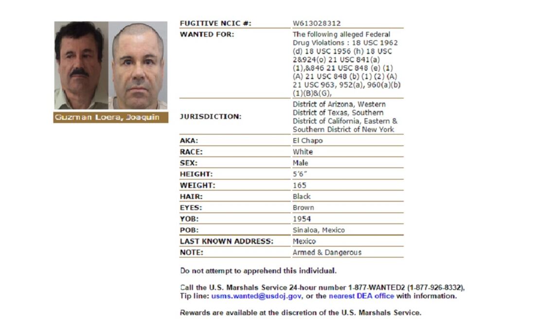 The U.S. government also offers a US$5 million reward for information leading to his recapture. (Photo: Taken from the DEA website)