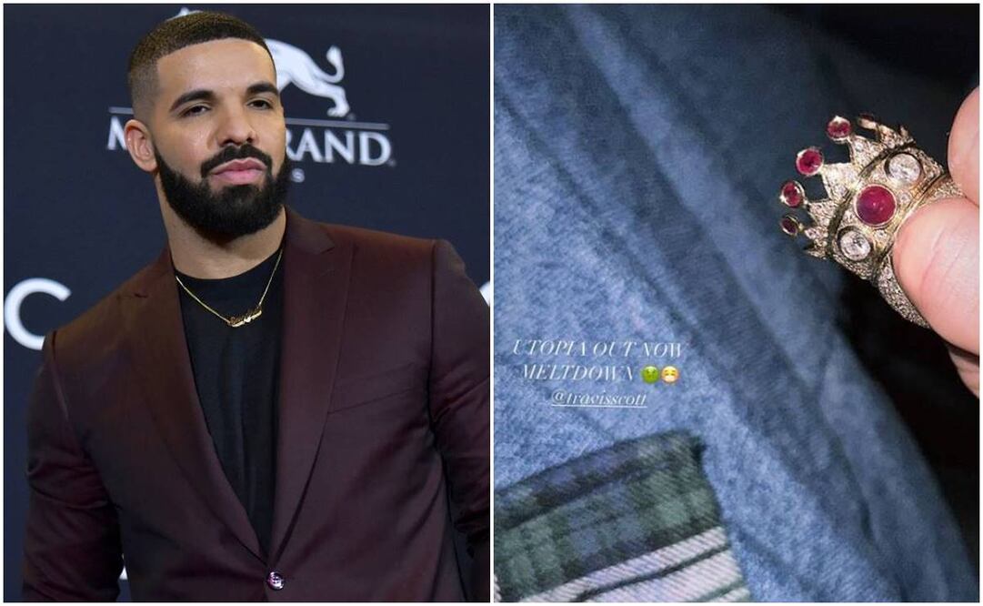 Drake publicó en una historia un primer plano del anillo en forma de corona de oro, diamantes y rubíes. Foto: Archivo AP.
