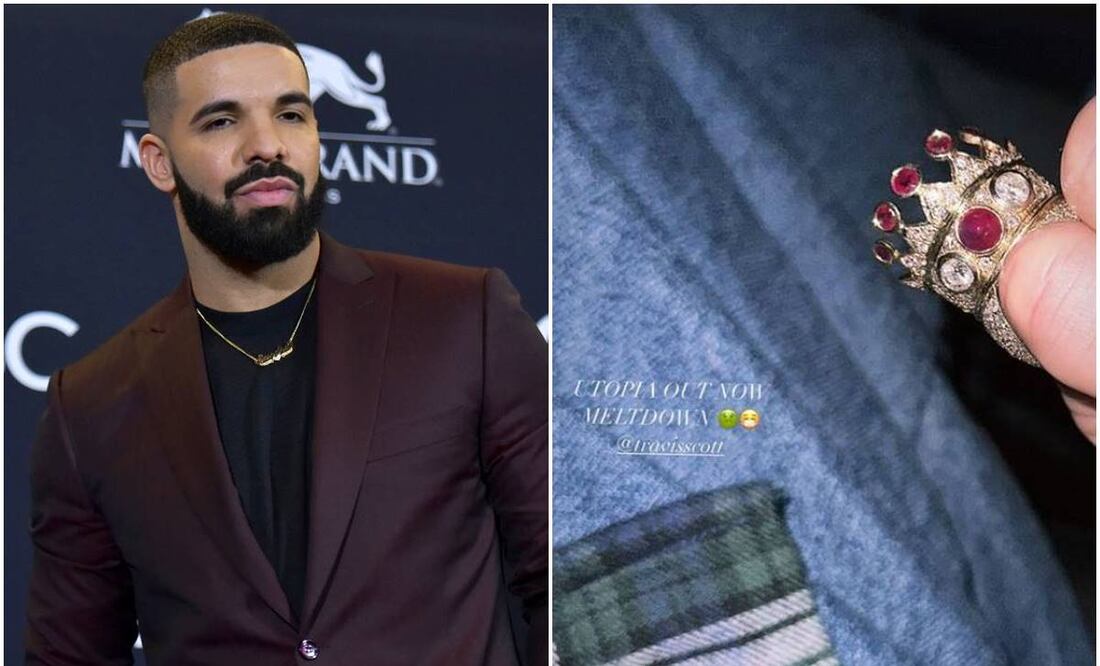 Drake publicó en una historia un primer plano del anillo en forma de corona de oro, diamantes y rubíes. Foto: Archivo AP.