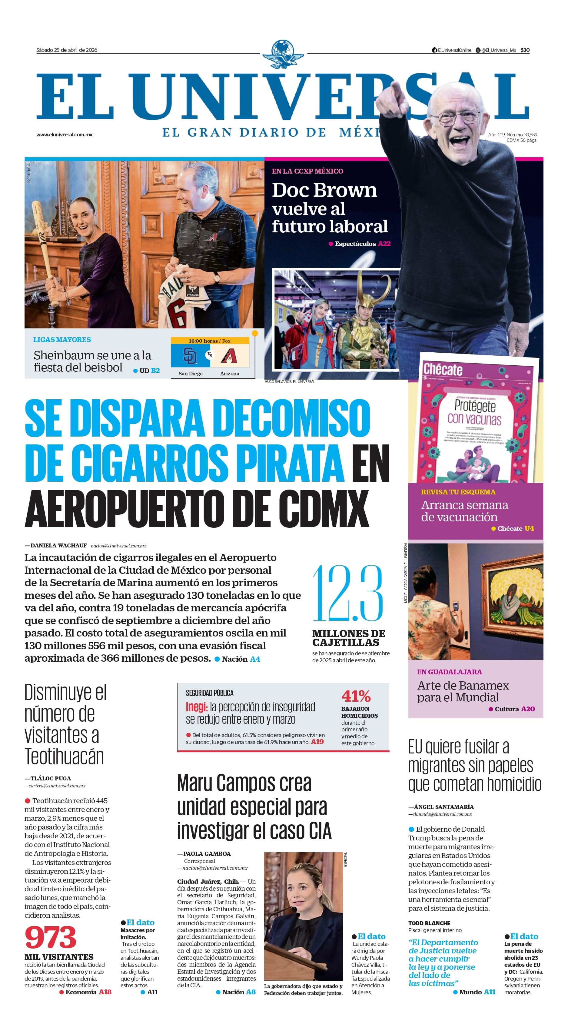 Portada impresa del 25 de abril de 2026