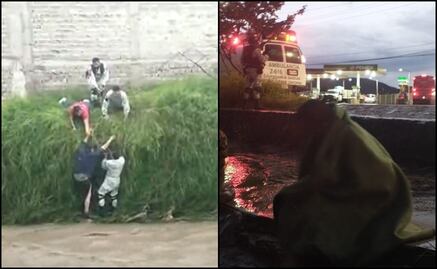 Video. Rescatan a hombre antes de ser arrastrado por la corriente de un canal en Zapopan, Jalisco
