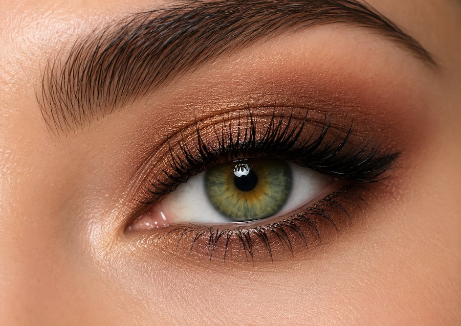 Los ojos verdes lucen armoniosos con maquillajes de colores contrarios. Foto: Creada con IA