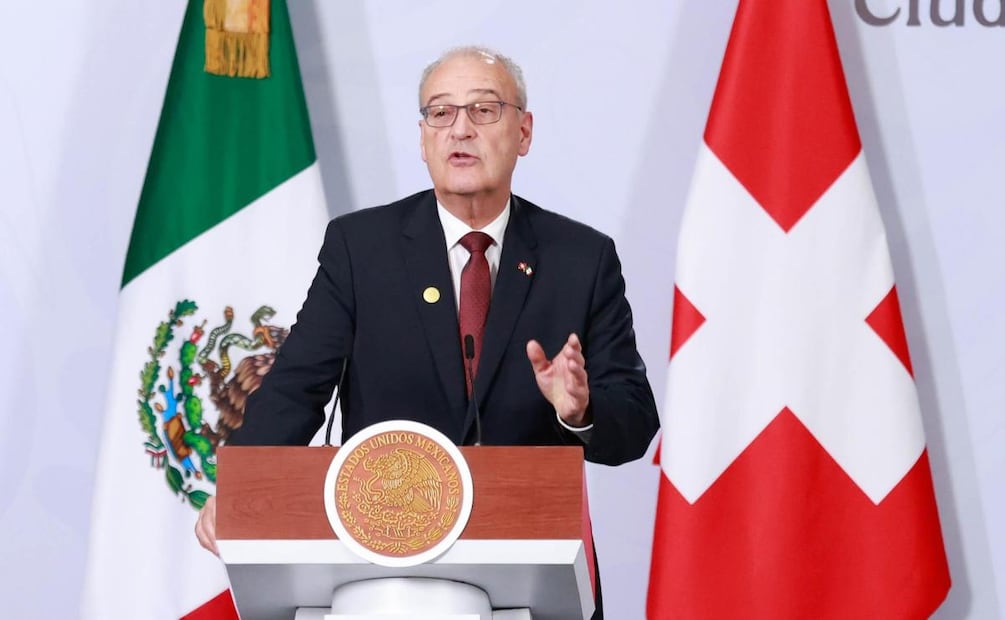 Guy Parmelin, presidente de Suiza y Claudia Sheinbaum durante reunión en Palacio Nacional (08/07/2026). Foto: Diego Simón Sánchez / EL UNIVERSAL