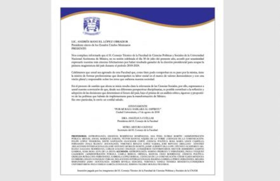 El audio que AMLO envió a estudiantes de la Facultad de Ciencias Políticas