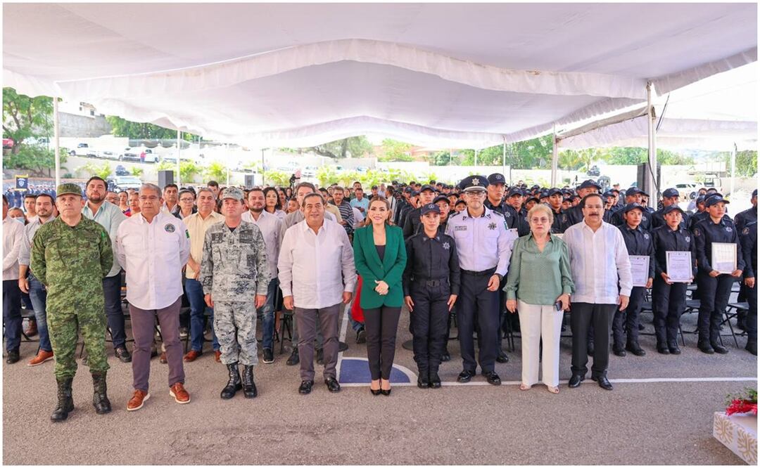 Gobernadora Evelyn Salgado Pineda durante la ceremonia de clausura de la formación de 92 elementos en las instalaciones de la Universidad Policial del Estado de Guerrero este 18 de septiembre de 2024. Foto: Especial