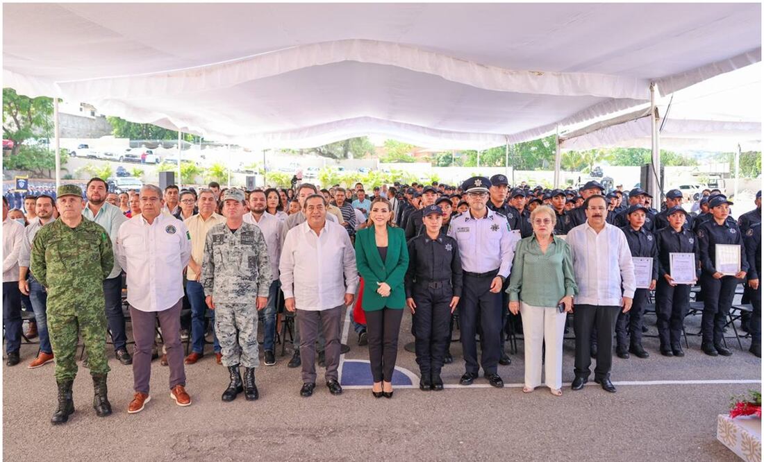 Gobernadora Evelyn Salgado Pineda durante la ceremonia de clausura de la formación de 92 elementos en las instalaciones de la Universidad Policial del Estado de Guerrero este 18 de septiembre de 2024. Foto: Especial
