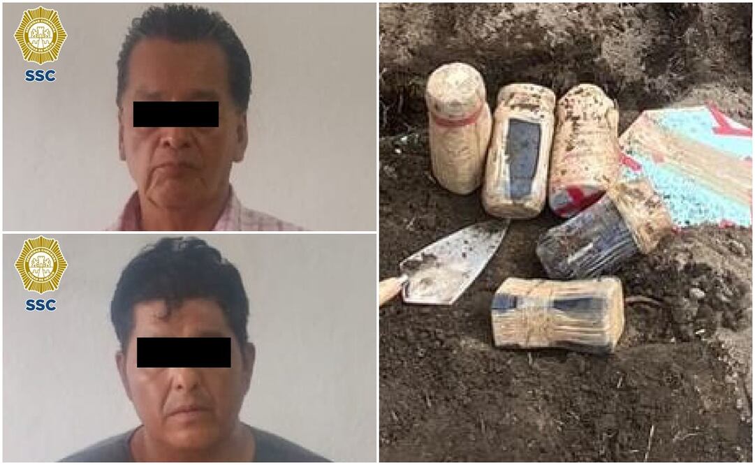 En apego a los protocolos de actuación policial, a los dos probables implicados, les efectuaron una revisión preventiva, tras la cual les hallaron cinco frascos de cristal con restos. Fotos: SSC