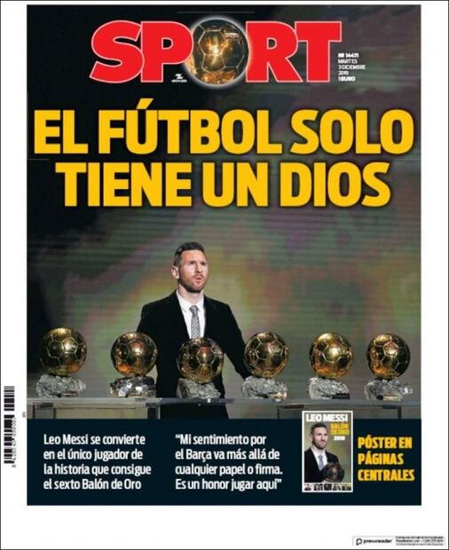 Prensa internacional enaltece el sexto Balón de Oro de Messi