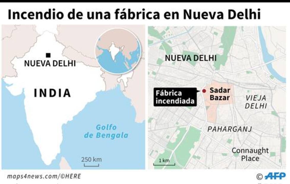 Incendio en fábrica de Nueva Delhi deja 43 muertos