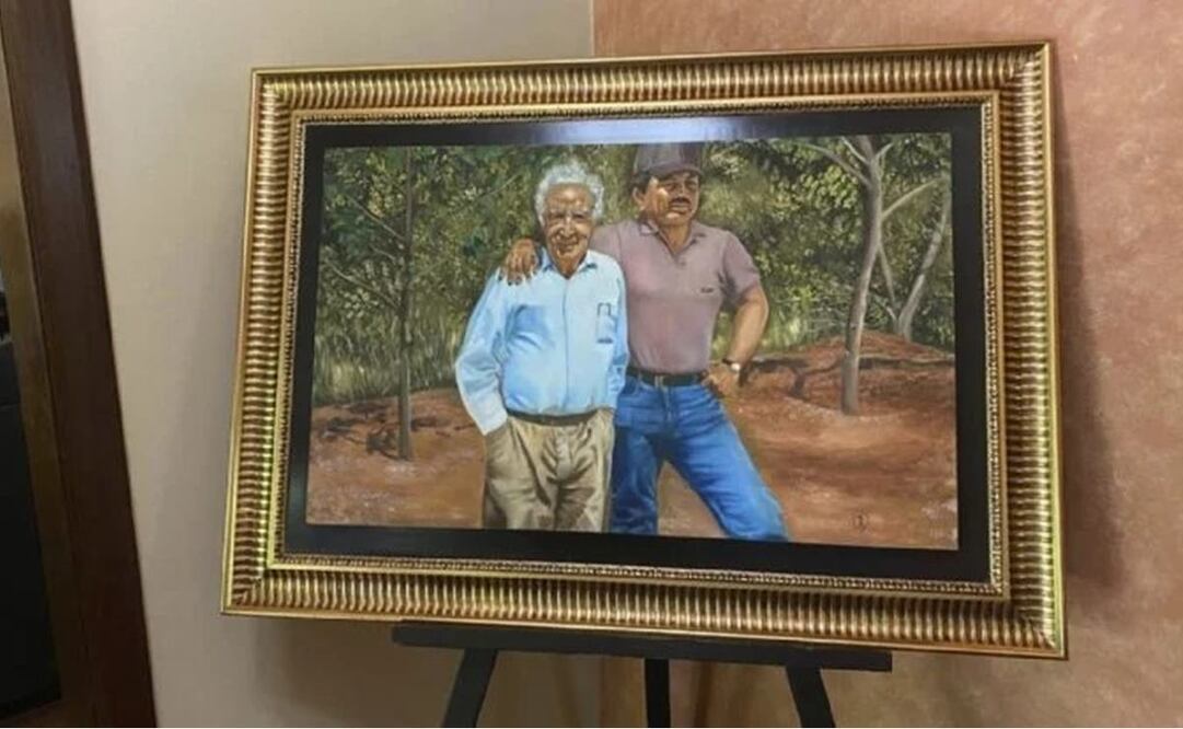 Pintura de Julio Scherer junto a Ismael "El Mayo" Zambada. Foto: Tomada de Proceso