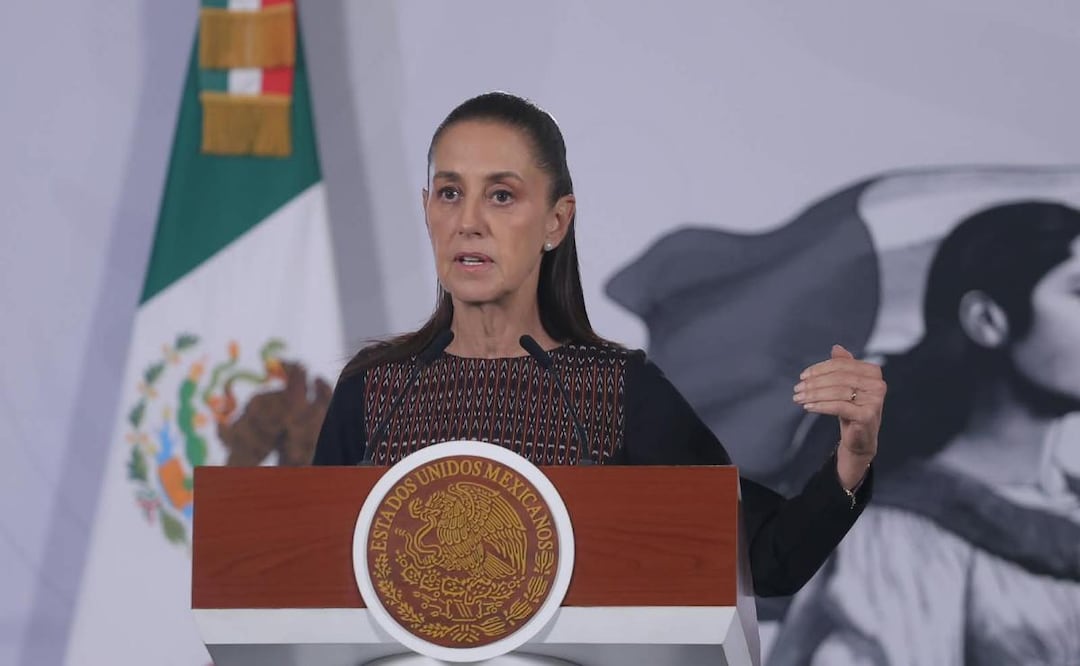 Presidenta Claudia Sheinbaum durante su conferencia de prensa desde Palacio Nacional este 18 de agosto del 2026. Foto: Gabriel Pano / EL UNIVERSAL