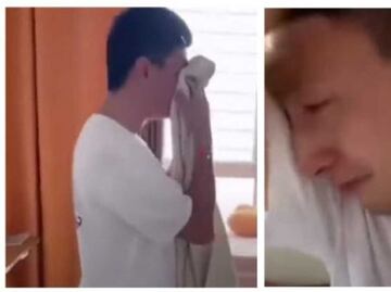 Padre llora al ver que su hijo reprobó examen tras estudiar todo un año con él