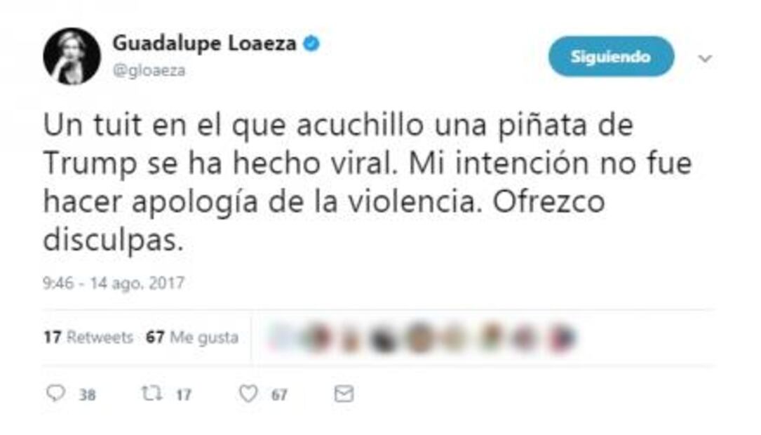 Loaeza se disculpa por apuñalar piñata de Trump