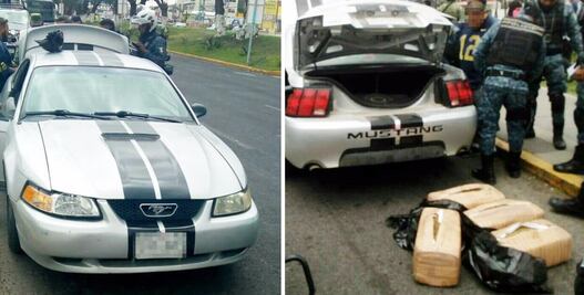 Hallan 20 kilos de marihuana en un Mustang en Hidalgo
