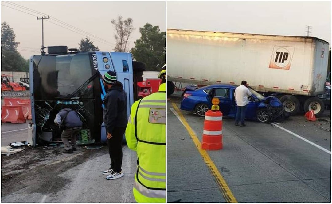Choca tráiler y vuelca camión de pasajeros. Foto: Especial