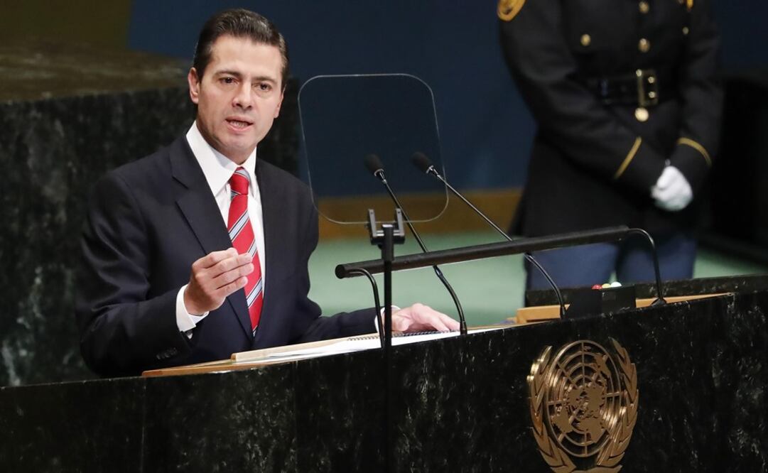El presidente mexicano, Enrique Peña Nieto, pronuncia su discurso durante la sesión de apertura del debate de alto nivel de la Asamblea General de Naciones Unidas. Foto: EFE