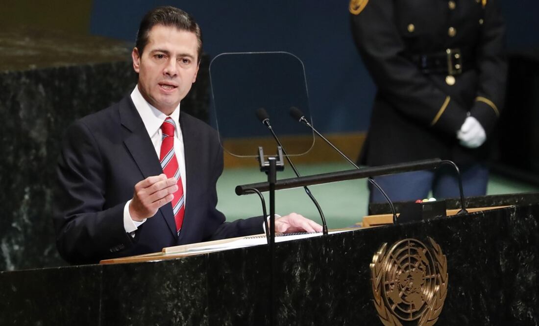 El presidente mexicano, Enrique Peña Nieto, pronuncia su discurso durante la sesión de apertura del debate de alto nivel de la Asamblea General de Naciones Unidas. Foto: EFE