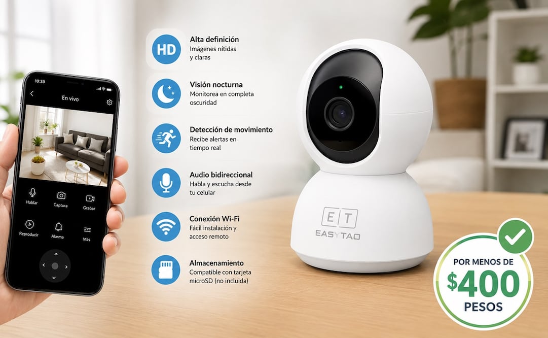 La E T EASYTAO Cámara de Seguridad es una opción económica pensada para quienes desean monitorear su hogar, oficina o negocio sin realizar una gran inversión. Foto: IA