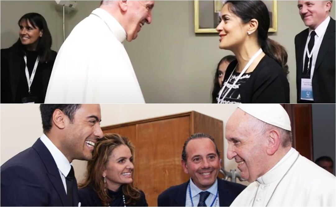 Salma Hayek y Carlos Riveras, algunos de los mexicanos famosos que tuvieron la oportunidad de conocer al sumo pontífice, el papa Francisco.
Fotos: YouTube e Instagram