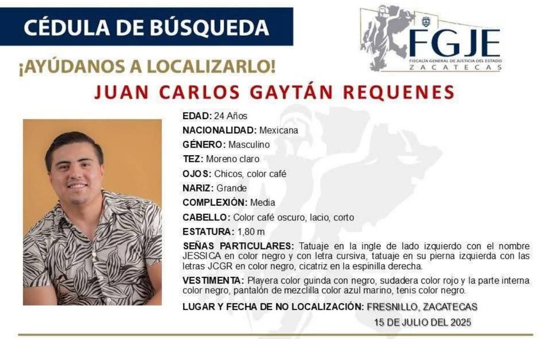 Reportan como desaparecido a exdirector del Instituto de la Juventud de Fresnillo, Zacatecas (17/07/2025). Foto: