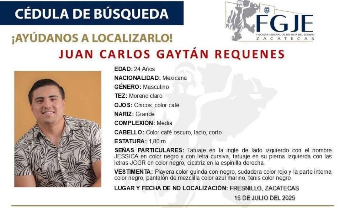 Reportan como desaparecido a exdirector del Instituto de la Juventud de Fresnillo, Zacatecas (17/07/2025). Foto: