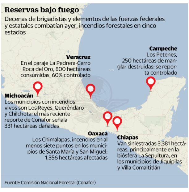 Reportan más de 30 incendios en 5 estados