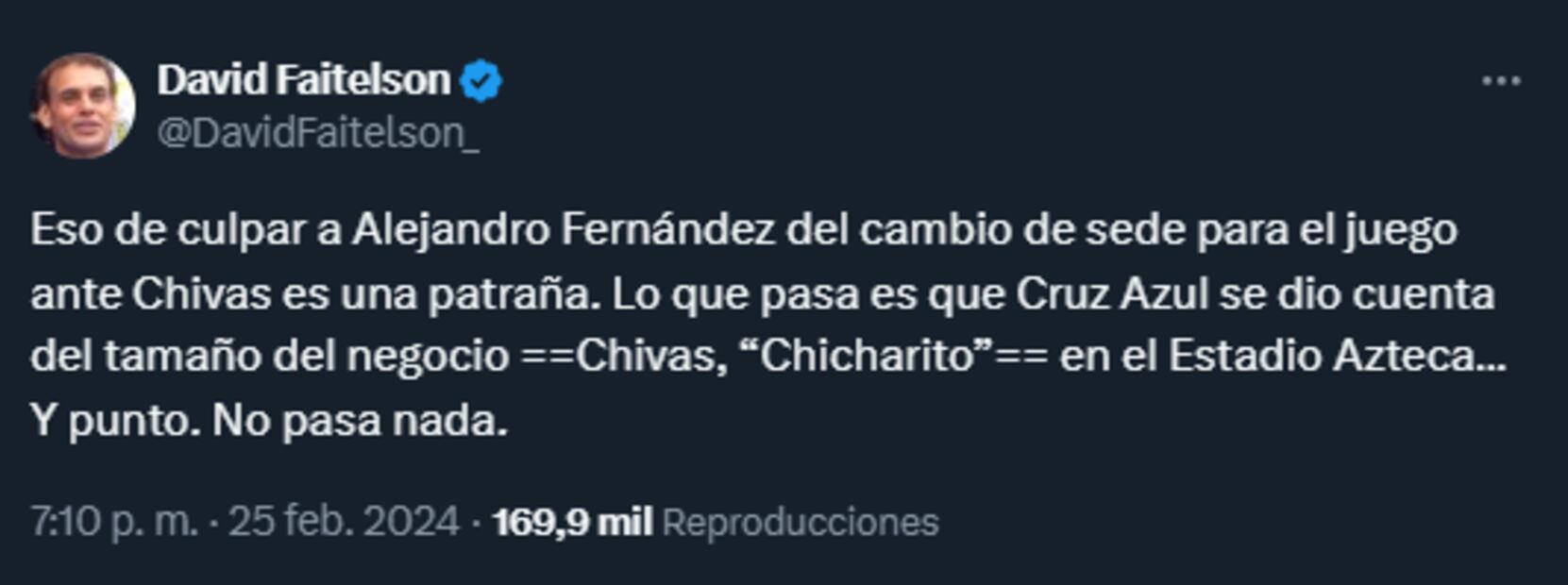 David Faitelson: Culpar a Alejandro Fernández del cambio sede del Cruz Azul vs Chivas es una patraña - Foto: Captura de pantalla (X)