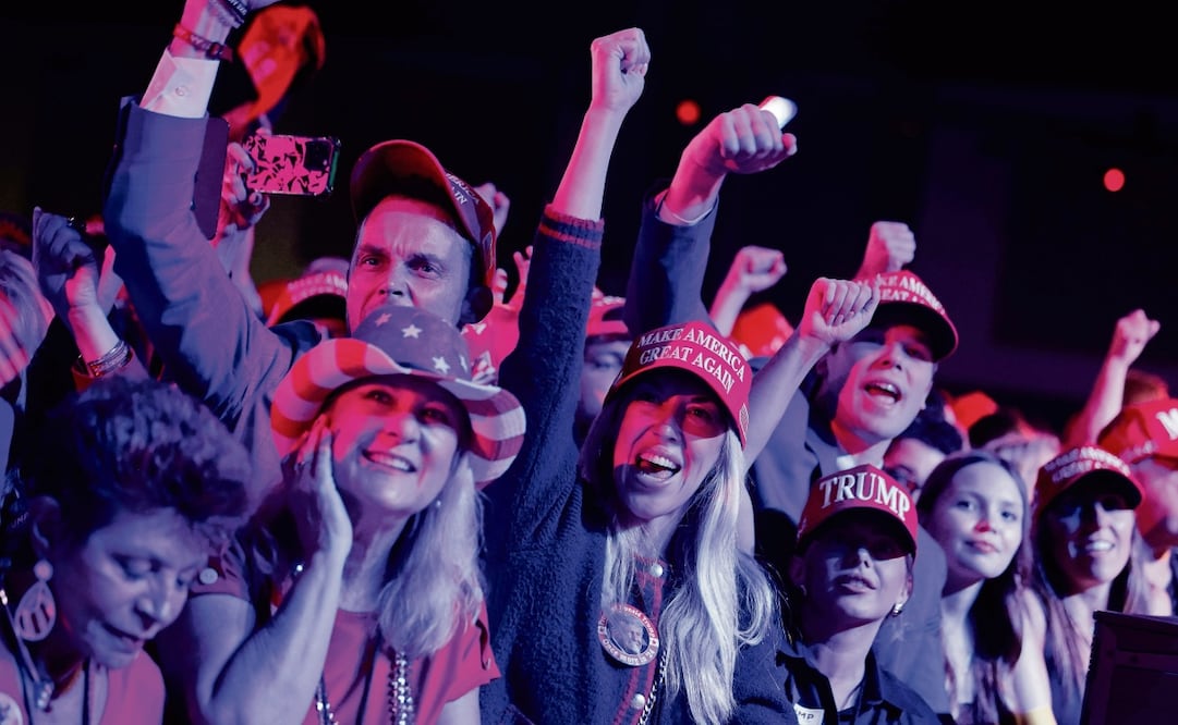 En West Palm Beach, Florida, partidarios del candidato republicano, Donald Trump, festejaban los resultados que le dan ventaja. Foto: Chip Somodevilla / AFP