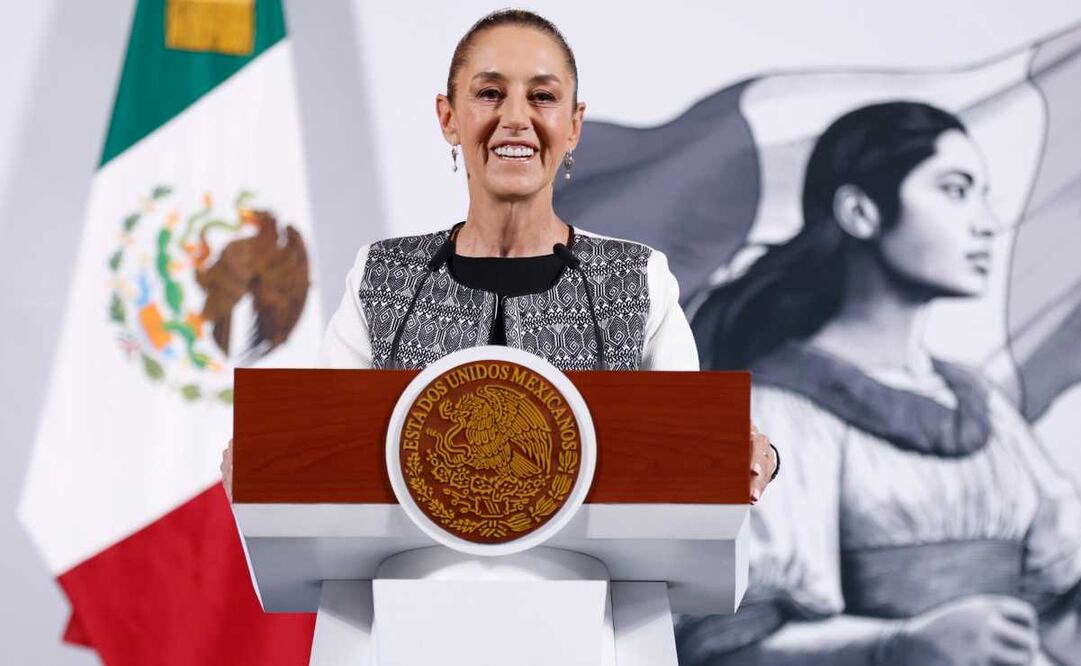 Claudia Sheinbaum, presidenta de México, durante la mañanera del 3 de abril del 2025 en Palacio Nacional. Foto: Diego Simón / EL UNIVERSAL
