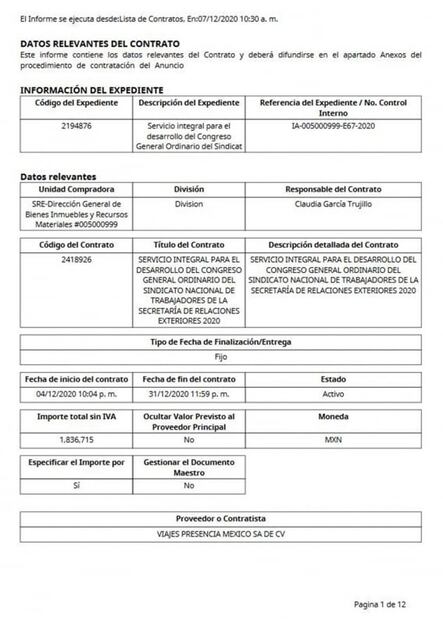 SRE paga más de 2 mdp para congreso