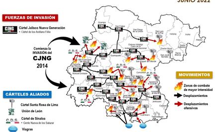 Mapa muestra extensión del CJNG en 25 municipios de Guanajuato