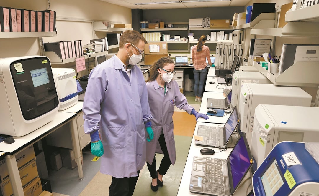 Investigadores analizan las curvas de PCR mientras examinan el virus de la viruela del mono en el Laboratorio de Virología de Medicina de la Universidad de Washington.