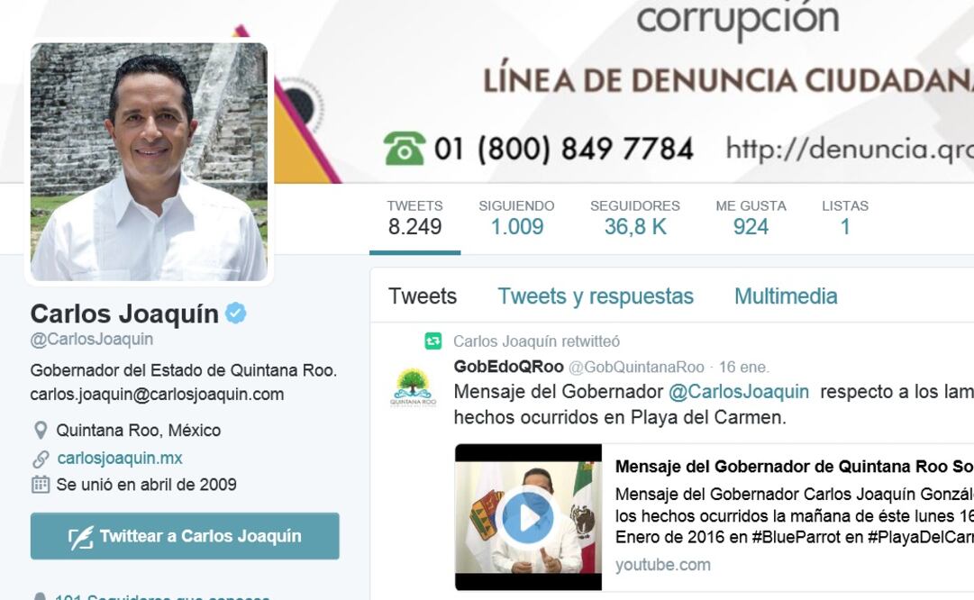 Captura de pantalla de la cuenta de Twitter del gobernador