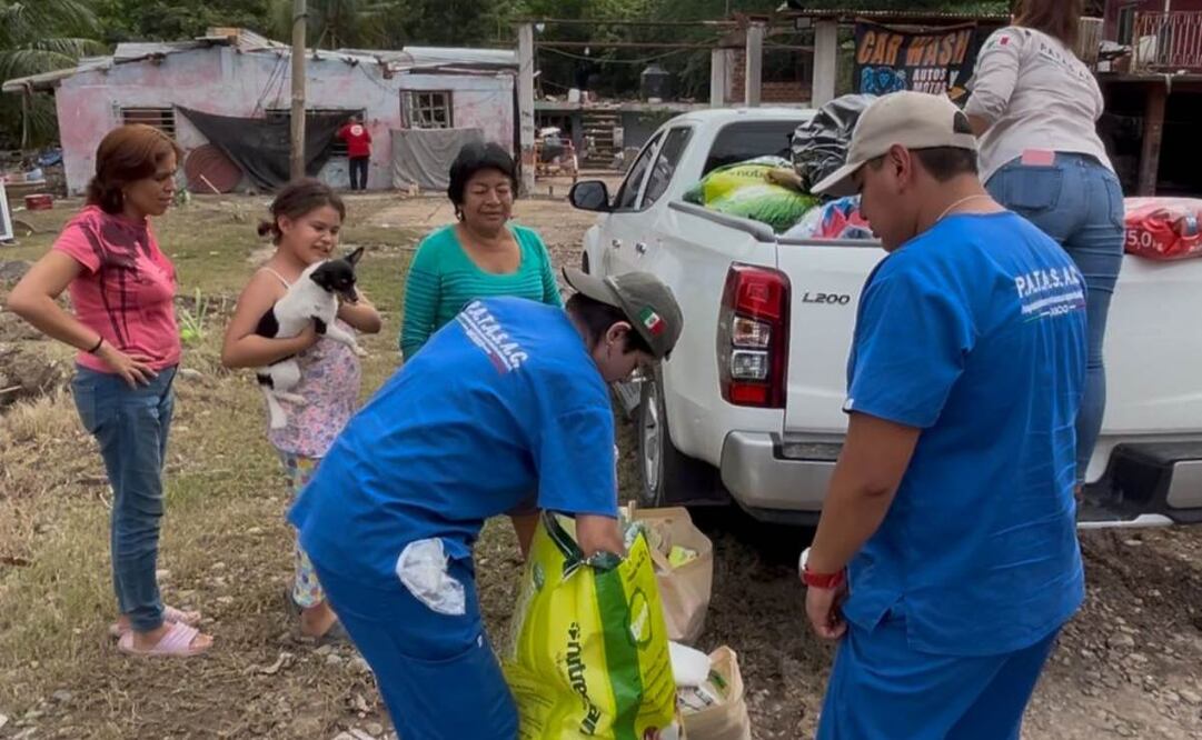 La organización veracruzana Patas AC recorre las colonias más afectadas de Poza Rica con costales de croquetas y botellas de agua. Foto: Alelhí Salgado/ EL UNIVERSAL