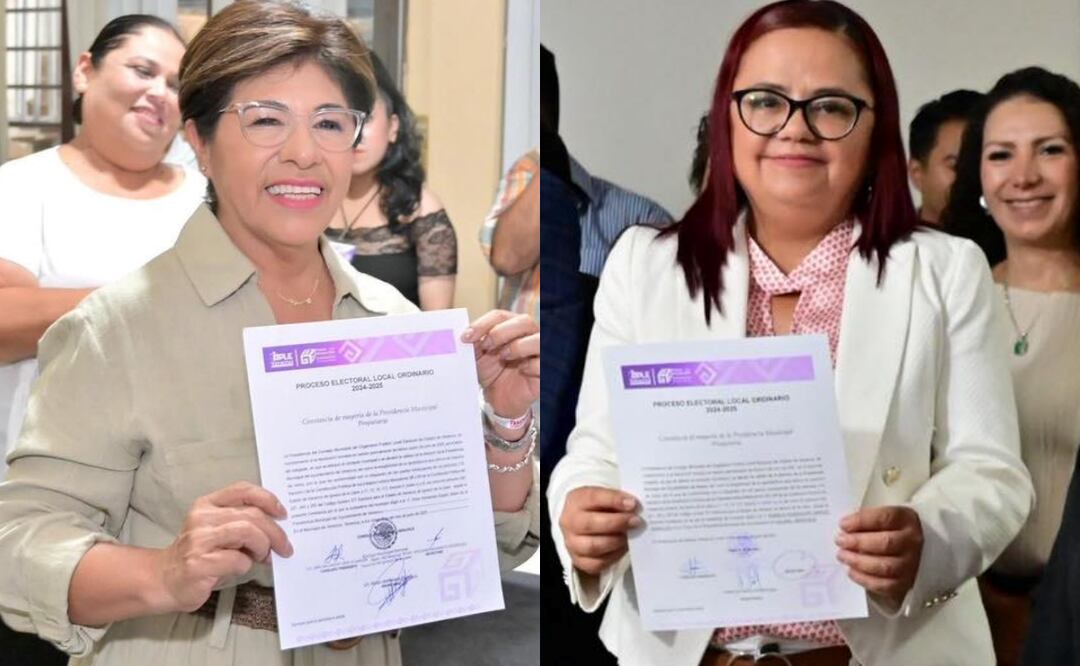 Entregan constancias de mayoría a alcaldesas Rosa María Hernández (derecha) y Daniela Griego (izquierda) en Veracruz (05/06/2025). Foto: Facebook (Esaú Hernández/Daniela Griego Ceballos)