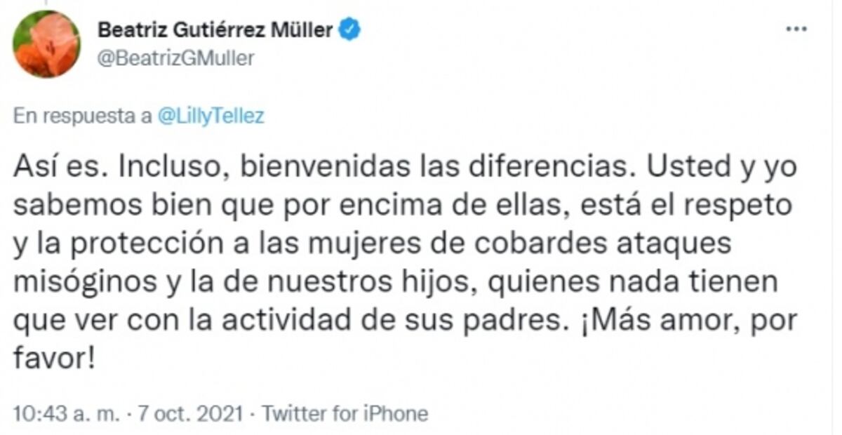 “No quiero que ninguna mujer sea ofendida”: Gutiérrez Müller condena amenazas contra Lilly Téllez